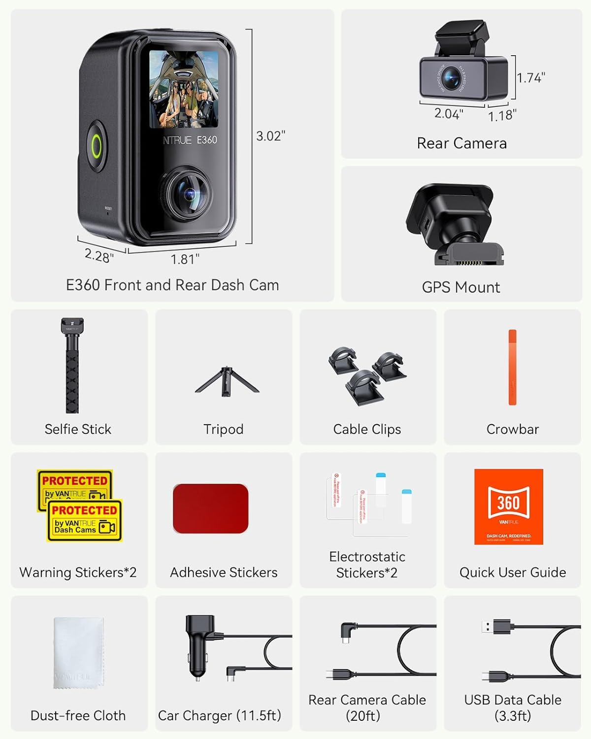 Vantrue E360 ACE 585° All Channel Dash Cam with GPS & IR Night Vision