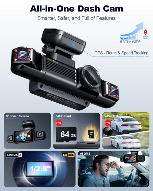 4K STARVIS 2 360° 4 Channel Dash Cam with AI Driver Monitoring