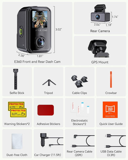 Vantrue E360 ACE 585° All Channel Dash Cam with GPS & IR Night Vision