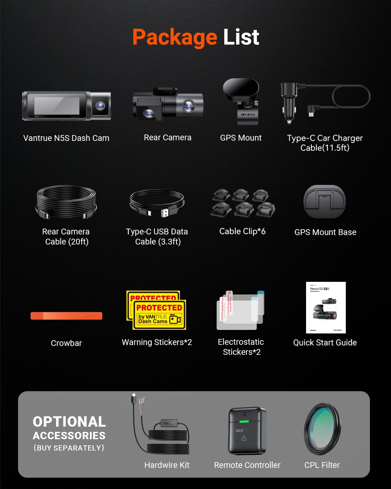 Vantrue N5S 4CH 360° Dash Cam with STARVIS 2 & Buffered Parking Mode
