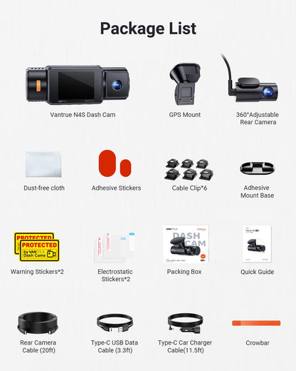 Vantrue N4S 3 Channel STARVIS 2 Dash Cam with PlatePix Technology