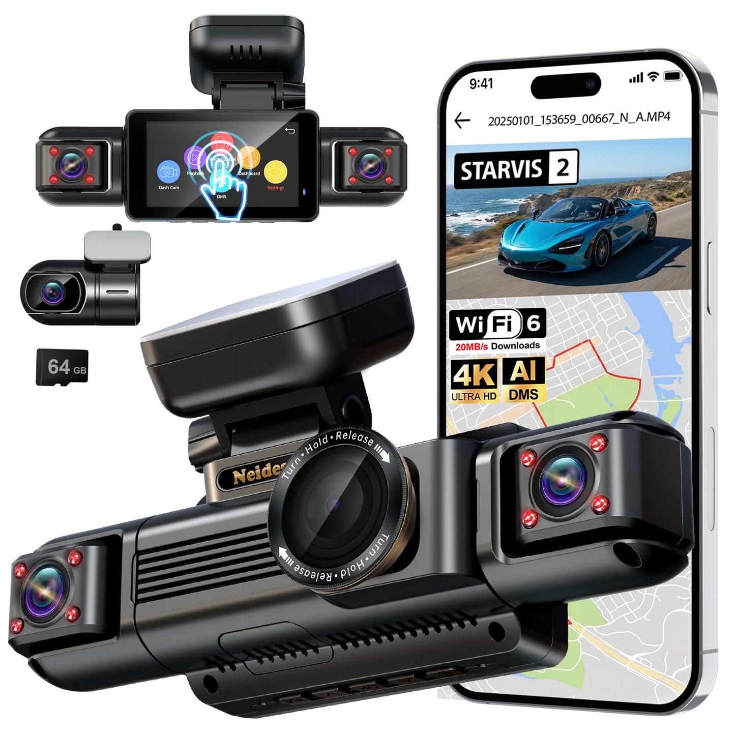 4K STARVIS 2 360° 4 Channel Dash Cam with AI Driver Monitoring