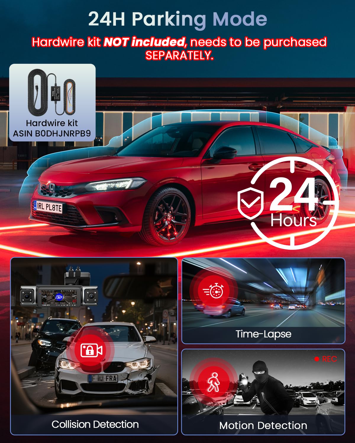IIWEY 4 Channel 360° Dash Cam with PlateTag AI & GPS WiFi