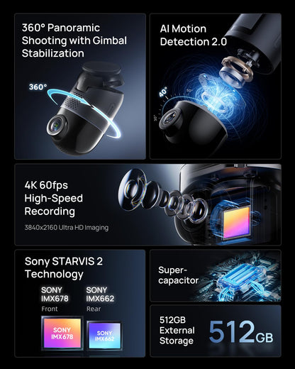 70mai 4K Dual Dash Cam with STARVIS 2, LTE & AI Motion Detection