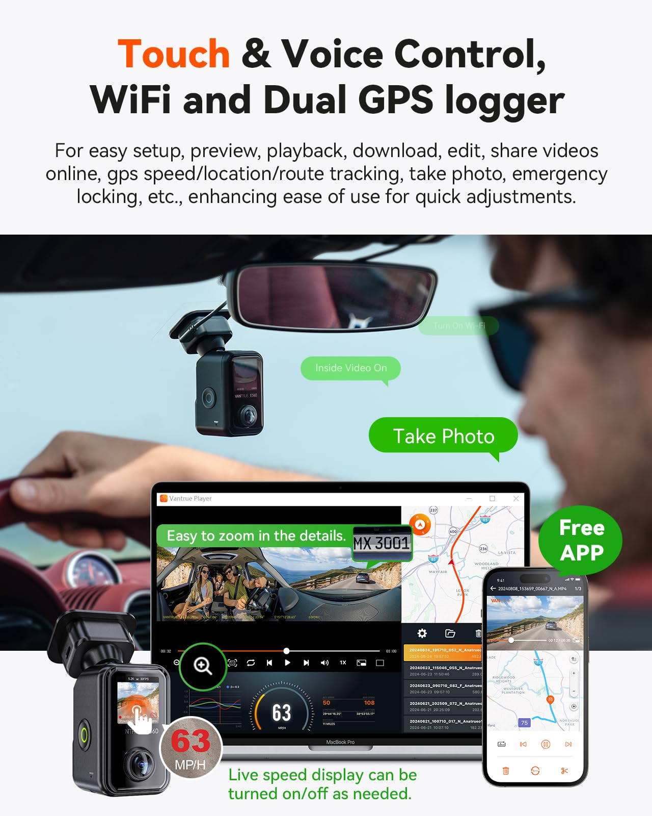 Vantrue E360 Plus 585° Dual STARVIS 2 Dash Camera with Touchscreen