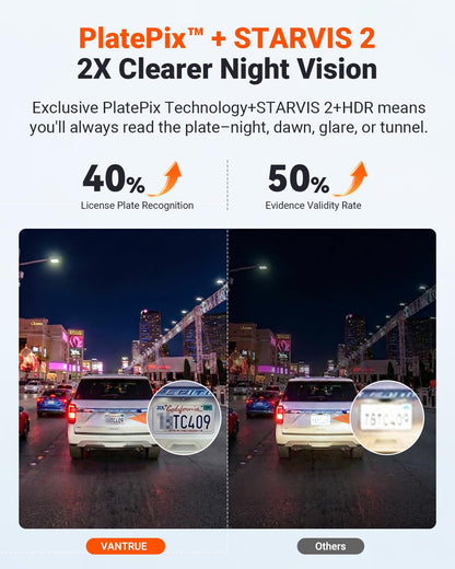 Vantrue N4S 3 Channel STARVIS 2 Dash Cam with PlatePix Technology