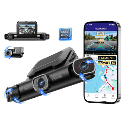 AZDOME 360° 4 Channel Dash Cam with 128GB Storage & Voice Control