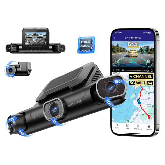 AZDOME 360° 4 Channel Dash Cam with 128GB Storage & Voice Control