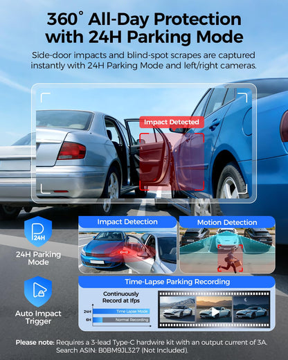 AZDOME 360° 4 Channel Dash Cam with 128GB Storage & Voice Control