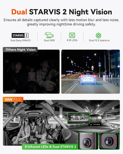 Vantrue E360 Plus 585° Dual STARVIS 2 Dash Camera with Touchscreen