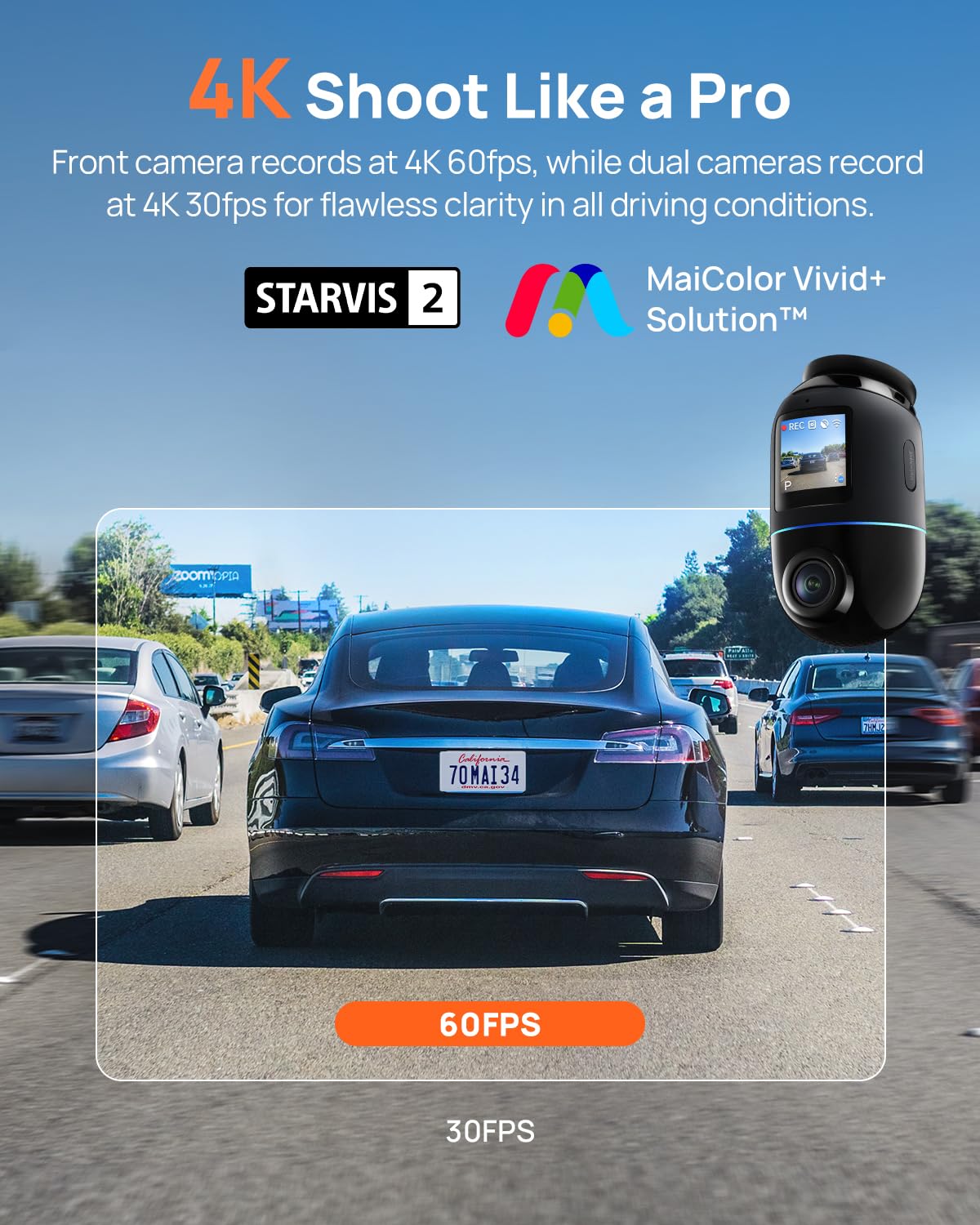 70mai 4K Dual Dash Cam with STARVIS 2, LTE & AI Motion Detection