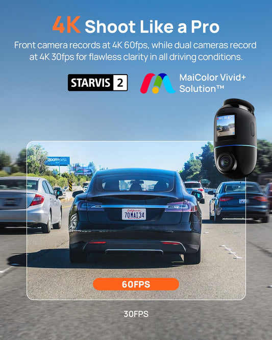 70mai 4K Dual Dash Cam with STARVIS 2, LTE & AI Motion Detection