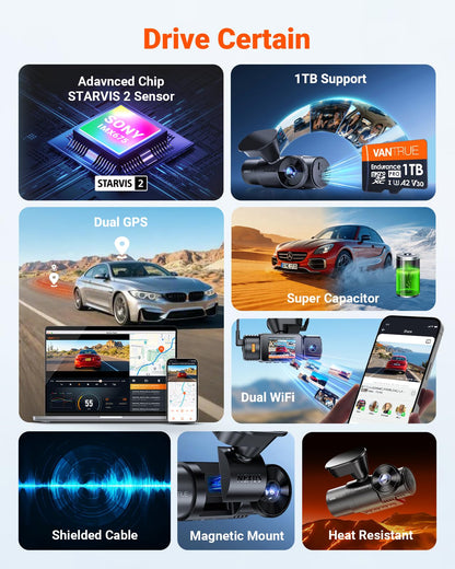 Vantrue N4S 3 Channel STARVIS 2 Dash Cam with PlatePix Technology