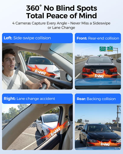 AZDOME 360° 4 Channel Dash Cam with 128GB Storage & Voice Control