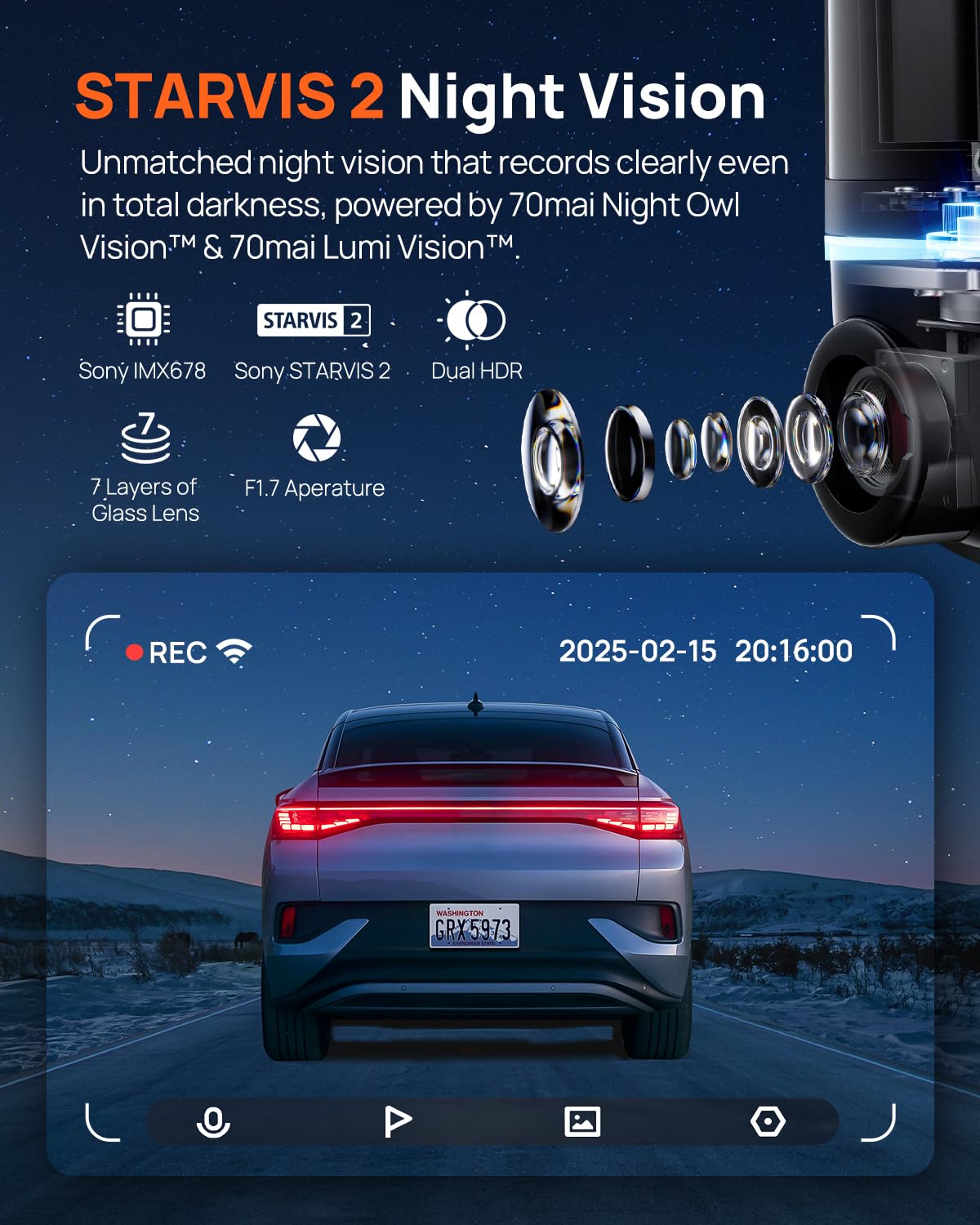70mai 4K Dual Dash Cam with STARVIS 2, LTE & AI Motion Detection