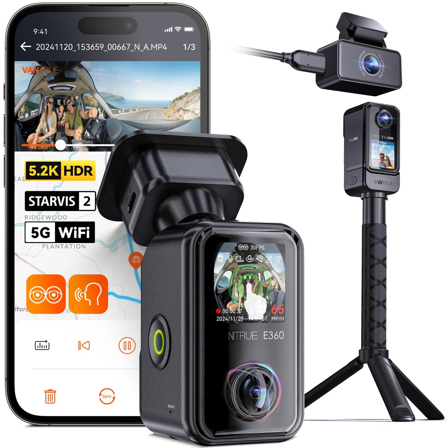 Vantrue E360 ACE 585° All Channel Dash Cam with GPS & IR Night Vision