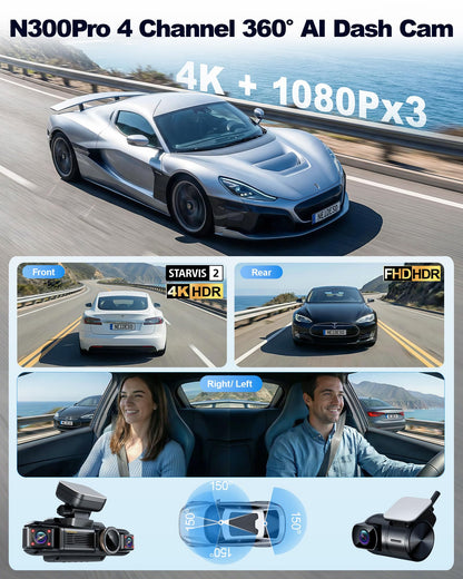 N300Pro 4K 360° Dash Cam with STARVIS 2 & AI Driver Monitor