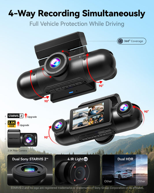 REDTIGER 4 Channel 360° Dash Cam with Dual STARVIS 2 Sensors