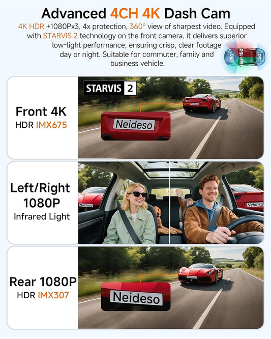 4K STARVIS 2 360° Car Dash Camera with AI Driver Assistance System